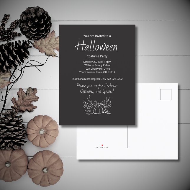 Rustic Chalkboard Halloween Costume Party Pumpkin Inbjudan Vykort (Skapare uppladdad)