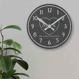 Rustic Chalkboard Heart Mr. & Mrs. Couple's Clock Rund Klocka