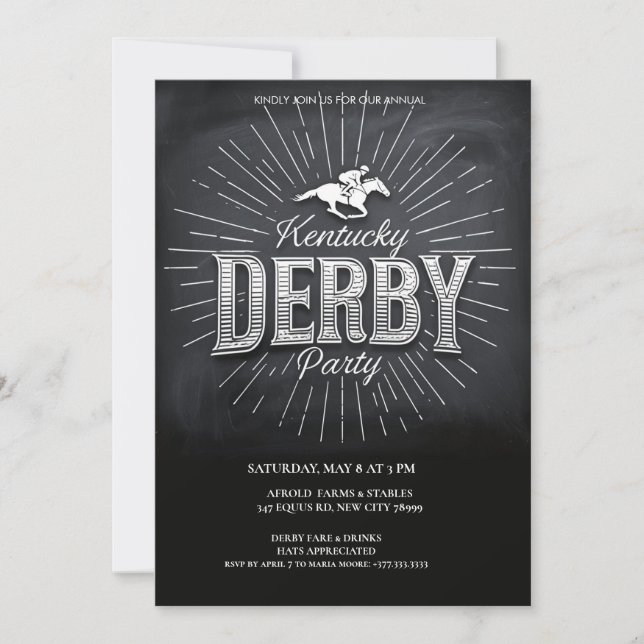 Rustic Chalkboard Kentucky Derby Party Invitation Inbjudningar (Framsida)