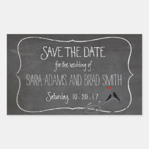Rustic Chalkboard Lovebird Spara datummärkningen Rektangulärt Klistermärke