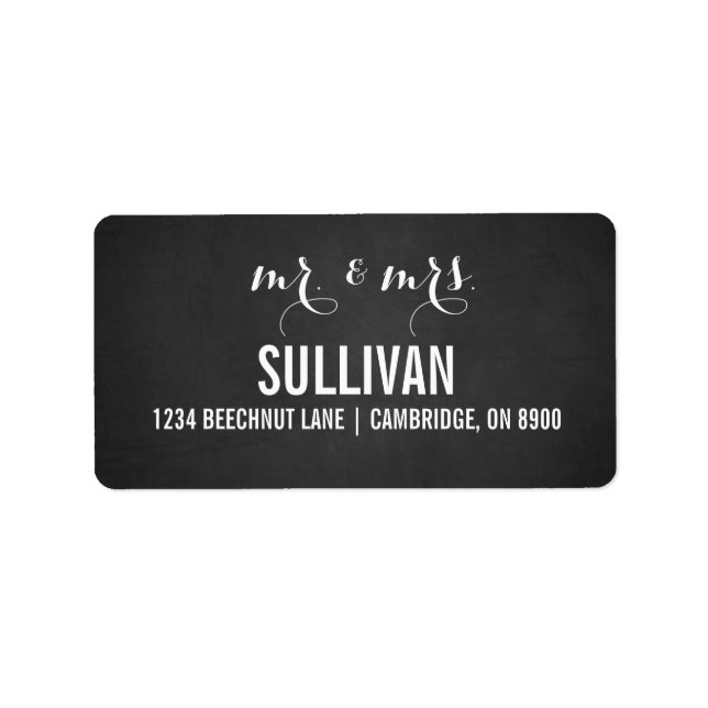 Rustic Chalkboard Mr. & Mrs Script-Adressetiketter Adressetikett (Framsidan)