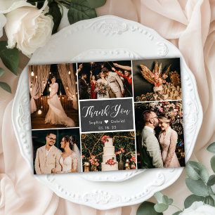 Rustic Chalkboard Multi Photo Collage Bröllop Tack Kort