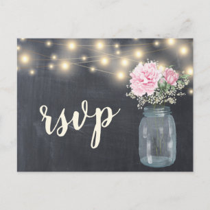 Rustic Chalkboard Peony Blommigt Mason Burk OSA Inbjudan Vykort