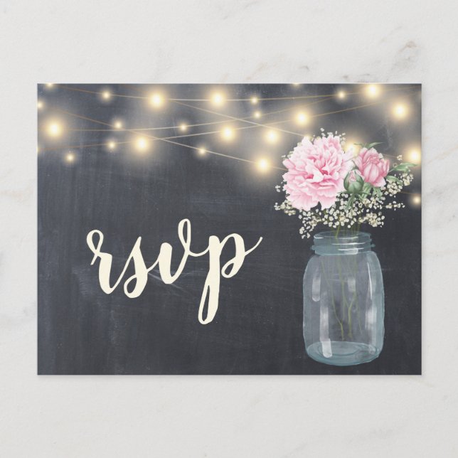 Rustic Chalkboard Peony Blommigt Mason Burk | OSA Inbjudan Vykort (Framsida)