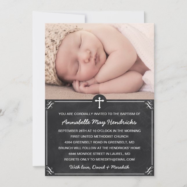 Rustic Chalkboard Photo Baptism/Christening Inbjudningar (Framsida)