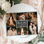 Rustic Chalkboard Photo Collage Bröllop Tack Vykort<br><div class="desc">Rustic Chalkboard Hand har skrivit Bröllop Multi Photo Collage Tack PostCard. Snyggt bröllop tackar dig för en mall med sex (6) foto på framsidan och ett (1) foto på baksidan. Med texten "tack" i ett glatt, skrivet skrivstil i vitt på mörk grått eller svart färg-krita/svartbords bakgrund. Anpassa ditt namn och...</div>