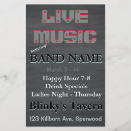 Rustic Chalkboard Pub Tavern Live Music 2 Flygblad