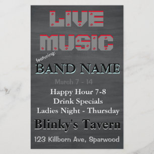 Rustic Chalkboard Pub Tavern Live Music 2 Flygblad