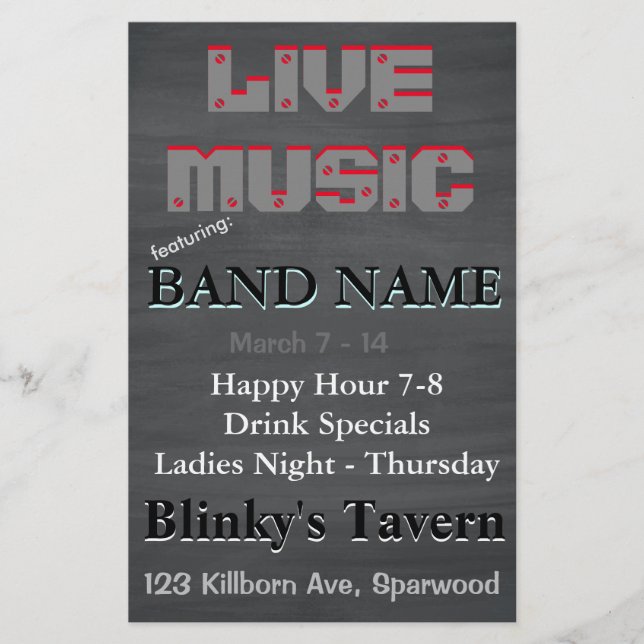 Rustic Chalkboard Pub Tavern Live Music 2 Flygblad (Framsidan)