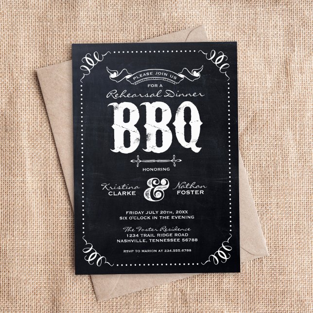Rustic Chalkboard Rehearsal Dinner BBQ Inbjudningar (Skapare uppladdad)