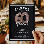 Rustic Chalkboard Ro Guld-ballonger 60:e födelseda Inbjudningar<br><div class="desc">Välkomna att vrida 60! Dessa 60:e födelsedagsfesten inbjudan är designade med titeln "Cheers to 60 Years!". Med en rustik kalkbrädesbakgrund,  60 heliumballonger i ro-guld,  vit trendig-typografi och en enkel födelsedagsfest som är enkel att anpassa.</div>