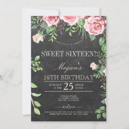 Rustic Chalkboard Rosa ros Garden Sweet sixteen Inbjudningar