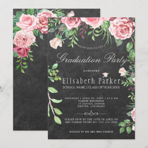 Rustic Chalkboard Rosa ros Studentfest Inbjudningar