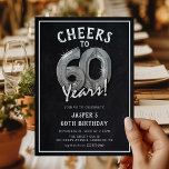 Rustic Chalkboard Silver-ballonger 60:e födelsedag Inbjudningar<br><div class="desc">Välkomna att vrida 60! Dessa 60:e födelsedagsfesten inbjudan är designade med titeln "Cheers to 60 Years!". Med en rustik kalkbrädesbakgrund,  silver-60 heliumballonger,  vit trendig-typografi och en enkel födelsedagsfest som är enkel att anpassa.</div>