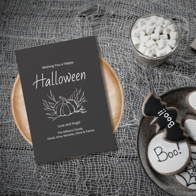 Rustic Chalkboard Simple Pumpkin Happy halloween Julkort (Skapare uppladdad)