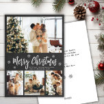 Rustic Chalkboard Snowflake 4 Fotojul Julkort<br><div class="desc">Rustic Minimum Chalkboard Snowflake 4 Photo Collage God jul Script Helgdag Card. Den här festliga, minimalistiska, (4) fyra fotokortsmallar innehåller en söt fotokollage, få snowflake och säger God jul! Texten "God jul" hälsning är skriven i ett vackert, vitt, färg-handskrivet typsnitt på svarta kritor eller svarta tavlor. På motsatt sida med...</div>