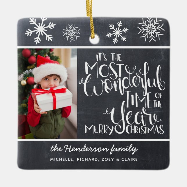 Rustic Chalkboard Snowflake God jul Julgransprydnad Keramik (Framsida)