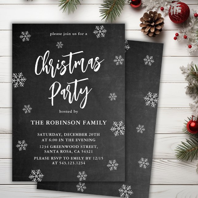 Rustic Chalkboard Snowflake-jul Party Inbjudningar (Skapare uppladdad)