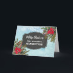 Rustic Chalkboard Stepbror God jul Kort<br><div class="desc">God jul för styvbroderkort med land-krita mönster och vintern blad med poinsettias.</div>