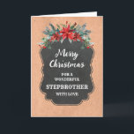 Rustic Chalkboard Stepbror God jul Kort<br><div class="desc">God jul för styvbroderkort med land-krita mönster och vintern blad med poinsettias.</div>