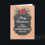 Rustic Chalkboard Stepdotter God jul Kort<br><div class="desc">God jul för styvdotterkort med den rustiska land-kritan mönster och vintern blad med poinsettias.</div>