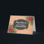 Rustic Chalkboard Stepdotter God jul Kort<br><div class="desc">God jul för styvdotterkort med den rustiska land-kritan mönster och vintern blad med poinsettias.</div>