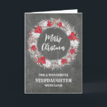 Rustic Chalkboard Stepdotter God jul Kort<br><div class="desc">God jul för styvdotterkort med rustik land chalkboard mönster och snökrans med poinsettias.</div>