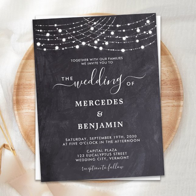 Rustic Chalkboard String Ljus County Wedding Inbjudan Vykort (Skapare uppladdad)