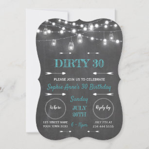 Rustic Chalkboard String Ljus Dirty 30 Birthday Inbjudningar