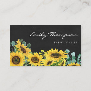 Rustic Chalkboard Sunblommor och Eucalyptus Blommi Visitkort