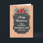 Rustic Chalkboard Svärmor God jul Kort<br><div class="desc">God jul för svärmor kort med rustik kalkbräda land mönster och vintern löv med poinsettias.</div>