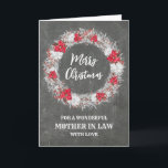 Rustic Chalkboard Svärmor God jul Kort<br><div class="desc">God jul för svärmor kort med rustik land-krita mönster och snöstrand med poinsettias.</div>