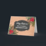 Rustic Chalkboard Svärmor God jul Kort<br><div class="desc">God jul för svärmor kort med rustik kalkbräda land mönster och vintern löv med poinsettias.</div>