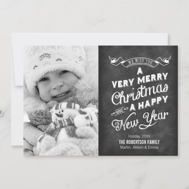 Rustic Chalkboard Typography Photo Julkort (Framsida)