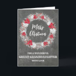 Rustic Chalkboard Underbar Granddotters jul Kort<br><div class="desc">God jul för underbart dotterdotterkort med rustik land-krita mönster och snökrans med poinsettias.</div>