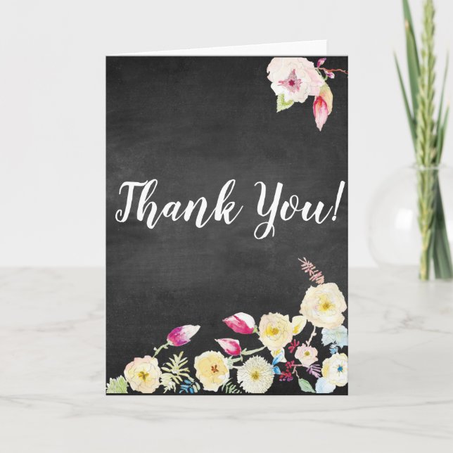 Rustic Chalkboard Vintage Blommigt Bröllop Tack Kort (Framsida)