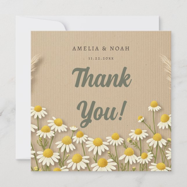 Rustic Chamomile Wedding Thank You Card Tack Kort (Framsida)