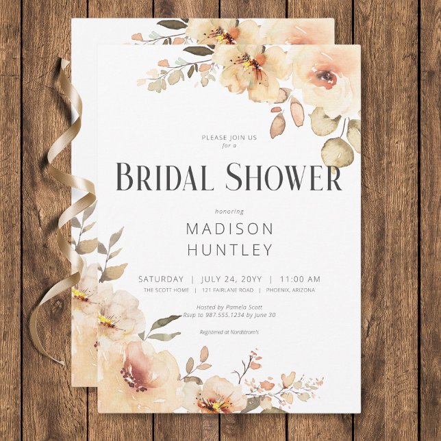 Rustic Champagne Cream Möhippa Blommigt Inbjudningar (Rustic Champagne Cream Floral Bridal Shower Invitation)
