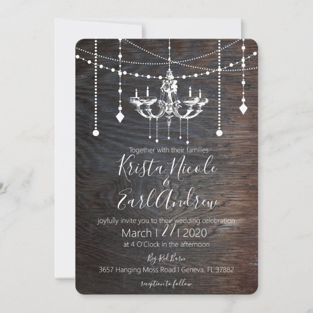 Rustic Chandelier County Wedding-inbjudningar Inbjudningar (Framsida)
