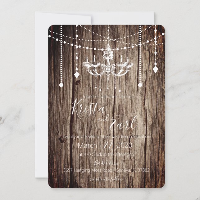 Rustic Chandelier County Wedding-inbjudningar Inbjudningar (Framsida)