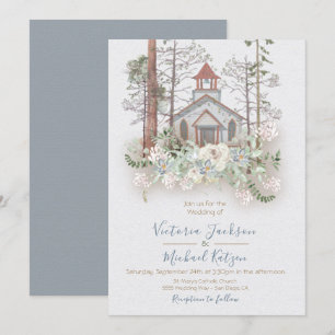 Rustic Chapel i inbjudningarna till Skogen bröllop Inbjudningar