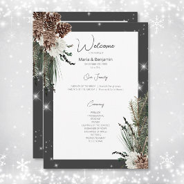 Rustic Charcol Black Gräs Winter Gnistra Bröllop Program