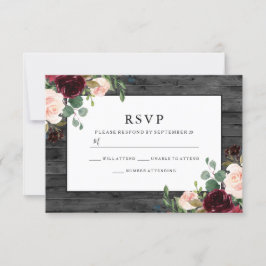 Rustic Charcol Burgundy Flowers Elegant bröllop OSA Kort