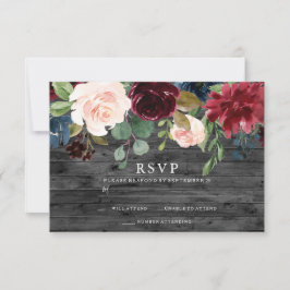 Rustic Charcol Burgundy Red  Blommigt Bröllop OSA Kort