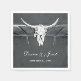 Rustic Charcol Grått Western Struktur Bull Skull Pappersservett