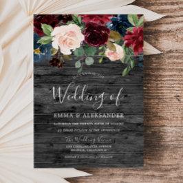Rustic Charcol Wood Burgundy Red Vin Bröllop Inbjudningar