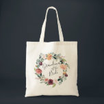 Rustic Charm | Bridens mormor Tygkasse<br><div class="desc">Klassisk land charm-väska bröllop med en vattenfärgad bukett av krysanthemum,  ro och botaniskt blad som omger ord "Bridens mormor". Idealisk om du planerar en bröllop under höst- eller vintermånaderna. Idealisk present till budens mamma.</div>