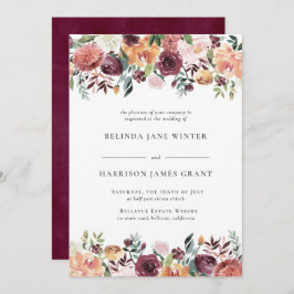 Rustic Charm Burgundy Rosa Blommigt Bröllop Inbjudningar