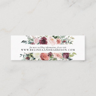 Rustic Charm Burgundy  Rosa Blommigt Bröllop Mini Visitkort