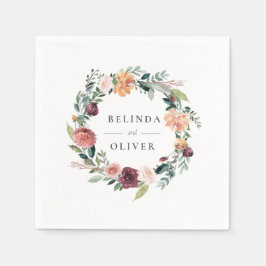 Rustic Charm Burgundy Rosa Blommigt Bröllop Pappersservett